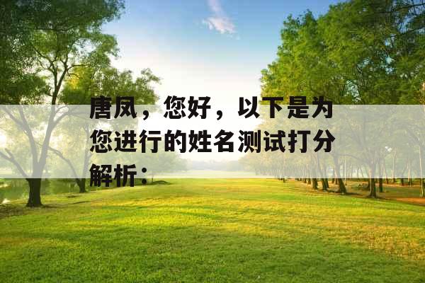 唐凤,您好,以下是为您进行的姓名测试打分解析: 唐凤,您好,以下是为您进行的姓名测试打分解析: