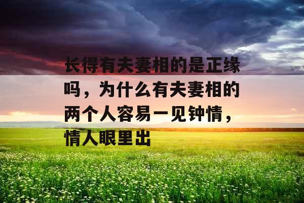 长得有夫妻相的是正缘吗,为什么有夫妻相的两个人容易一见钟情,情人眼里出 长得有夫妻相的是正缘吗,为什么有夫妻相的两个人容易一见钟情,情人眼里出