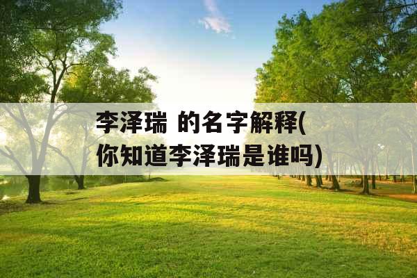 李泽瑞 的名字解释(你知道李泽瑞是谁吗)