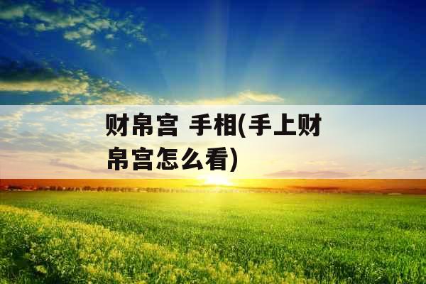 财帛宫 手相(手上财帛宫怎么看)