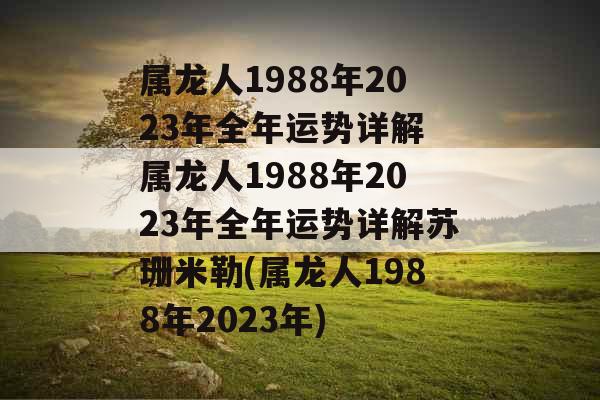 属龙人1988年2023年全年运势详解 属龙人1988年2023年全年运势详解苏珊米勒(属龙人1988年2023年)
