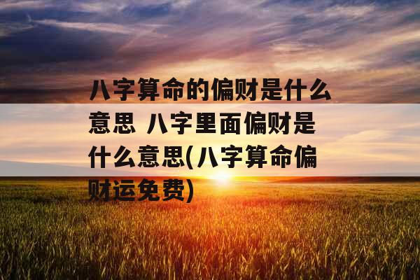 八字算命的偏财是什么意思 八字里面偏财是什么意思(八字算命偏财运免费)