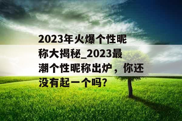 2023年火爆个性昵称大揭秘_2023最潮个性昵称出炉，你还没有起一个吗？