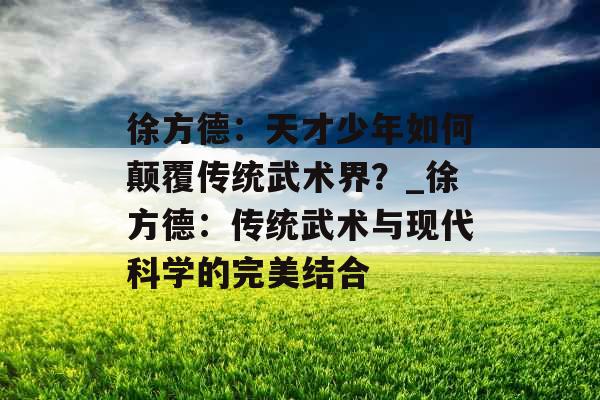 徐方德：天才少年如何颠覆传统武术界？_徐方德：传统武术与现代科学的完美结合