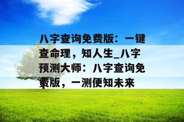 八字查询免费版：一键查命理，知人生_八字预测大师：八字查询免费版，一测便知未来