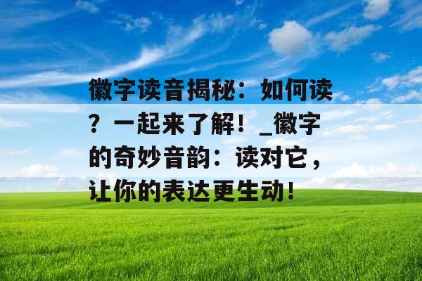 徽字读音揭秘：如何读？一起来了解！_徽字的奇妙音韵：读对它，让你的表达更生动！