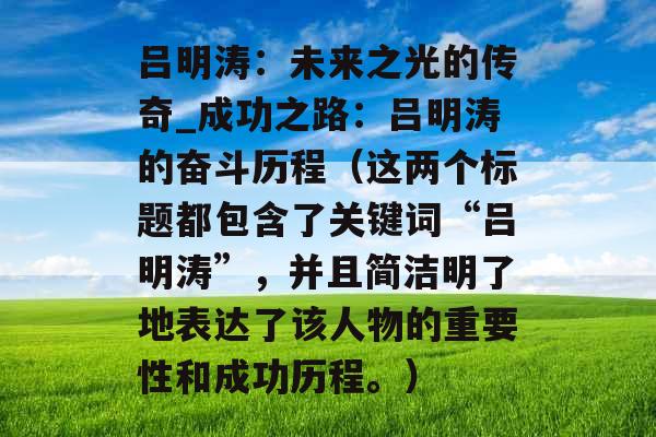 吕明涛：未来之光的传奇_成功之路：吕明涛的奋斗历程（这两个标题都包含了关键词“吕明涛”，并且简洁明了地表达了该人物的重要性和成功历程。）