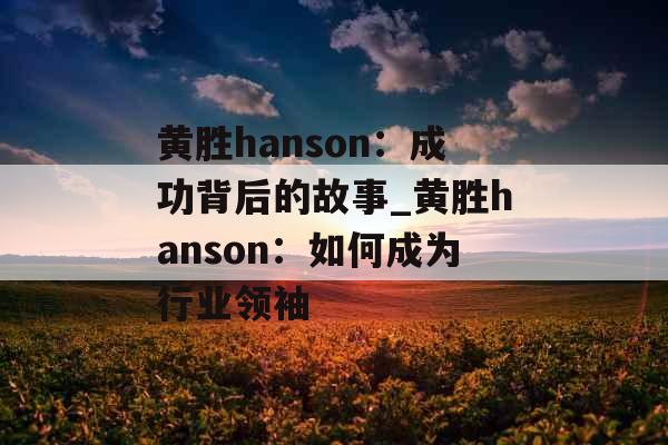 黄胜hanson：成功背后的故事_黄胜hanson：如何成为行业领袖