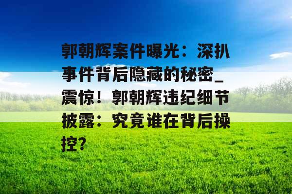 郭朝辉案件曝光：深扒事件背后隐藏的秘密_震惊！郭朝辉违纪细节披露：究竟谁在背后操控？