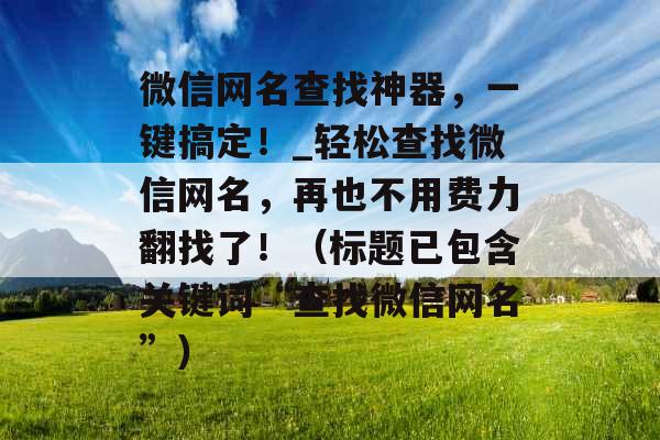 微信网名查找神器，一键搞定！_轻松查找微信网名，再也不用费力翻找了！（标题已包含关键词“查找微信网名”）