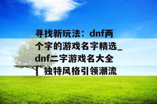 寻找新玩法：dnf两个字的游戏名字精选_dnf二字游戏名大全：独特风格引领潮流