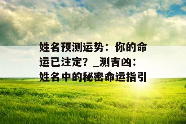 姓名预测运势:你的命运已注定?_测吉凶:姓名中的秘密命运指引 姓名预测运势:你的命运已注定?_测吉凶:姓名中的秘密命运指引