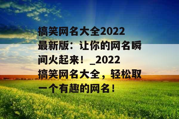 搞笑网名大全2022最新版：让你的网名瞬间火起来！_2022搞笑网名大全，轻松取一个有趣的网名！