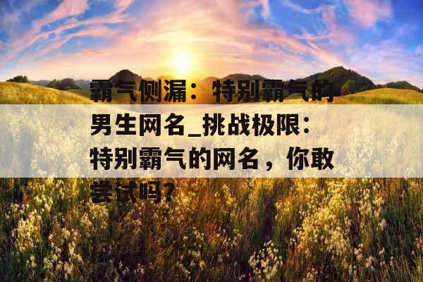 霸气侧漏：特别霸气的男生网名_挑战极限：特别霸气的网名，你敢尝试吗？