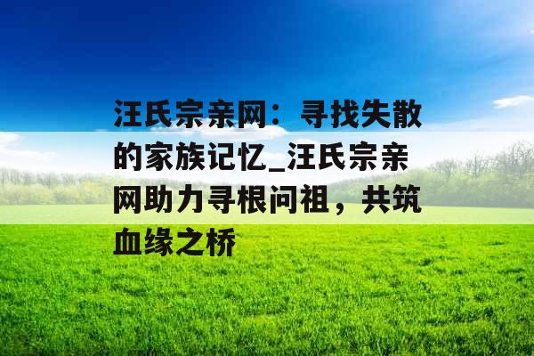 汪氏宗亲网：寻找失散的家族记忆_汪氏宗亲网助力寻根问祖，共筑血缘之桥