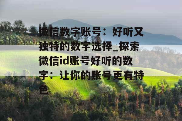 微信数字账号：好听又独特的数字选择_探索微信id账号好听的数字：让你的账号更有特色