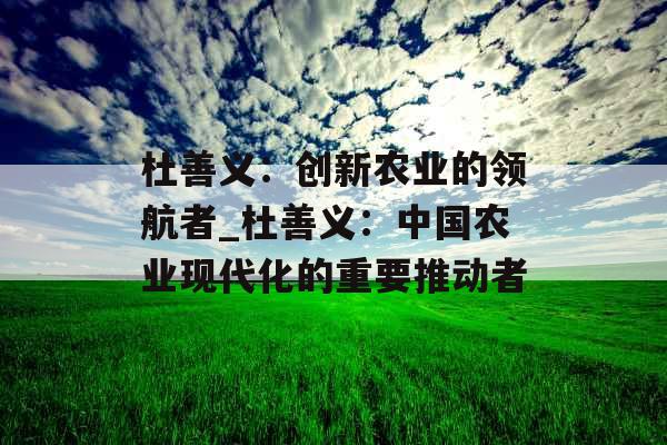 杜善义：创新农业的领航者_杜善义：中国农业现代化的重要推动者