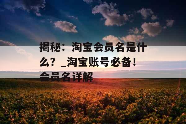 揭秘：淘宝会员名是什么？_淘宝账号必备！会员名详解