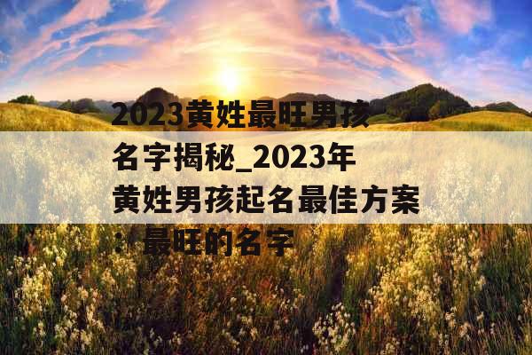 2023黄姓最旺男孩名字揭秘_2023年黄姓男孩起名最佳方案：最旺的名字