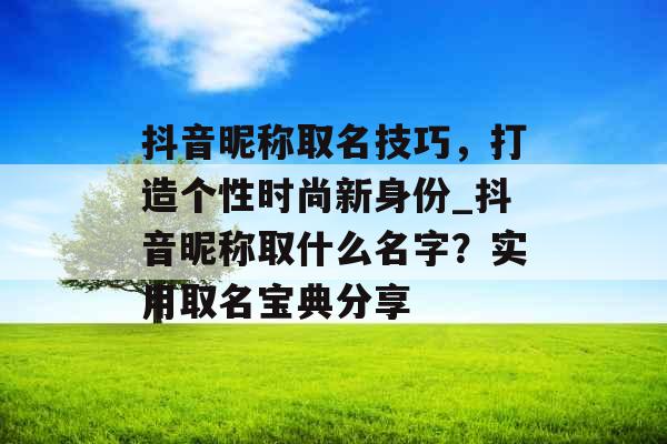 抖音昵称取名技巧，打造个性时尚新身份_抖音昵称取什么名字？实用取名宝典分享