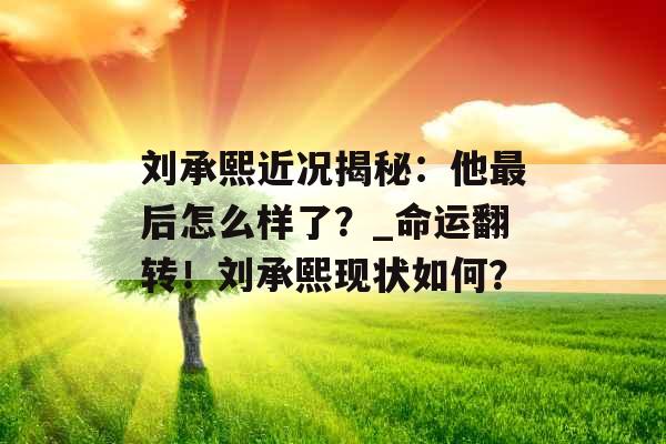 刘承熙近况揭秘：他最后怎么样了？_命运翻转！刘承熙现状如何？