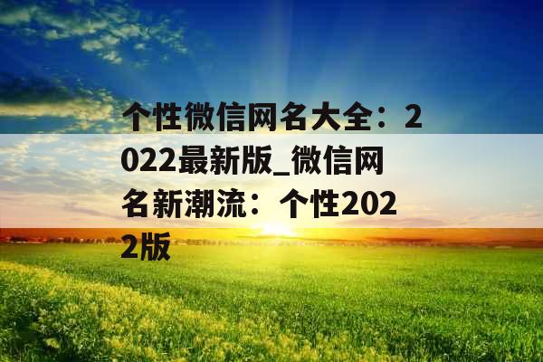 个性微信网名大全：2022最新版_微信网名新潮流：个性2022版