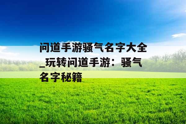 问道手游骚气名字大全_玩转问道手游：骚气名字秘籍