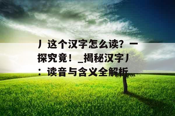 丿这个汉字怎么读？一探究竟！_揭秘汉字丿：读音与含义全解析