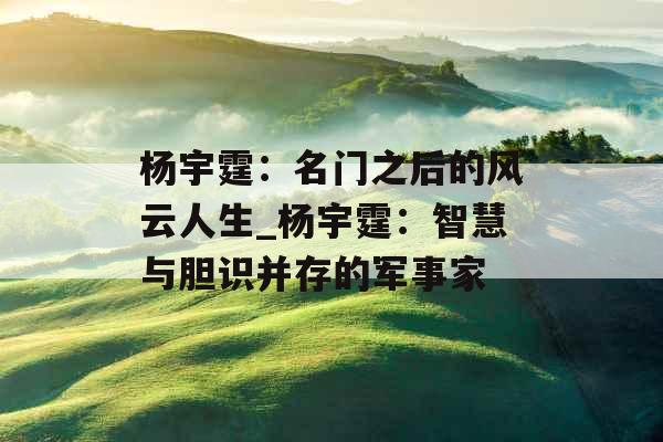 杨宇霆：名门之后的风云人生_杨宇霆：智慧与胆识并存的军事家