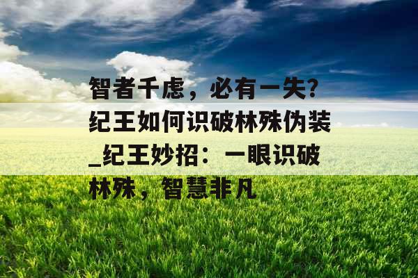 智者千虑，必有一失？纪王如何识破林殊伪装_纪王妙招：一眼识破林殊，智慧非凡