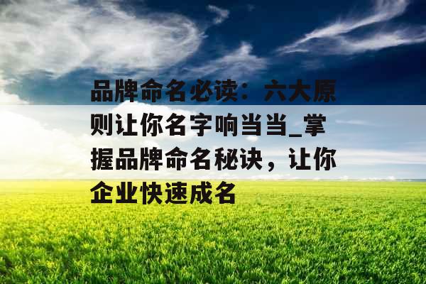 品牌命名必读:六大原则让你名字响当当_掌握品牌命名秘诀,让你企业快速成名 品牌命名必读:六大原则让你名字响当当_掌握品牌命名秘诀,让你企业快速成名