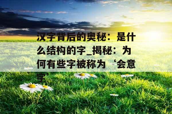 汉字背后的奥秘：是什么结构的字_揭秘：为何有些字被称为‘会意字’