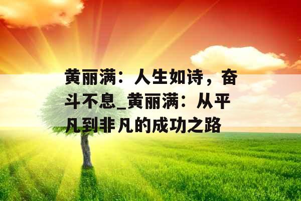 黄丽满：人生如诗，奋斗不息_黄丽满：从平凡到非凡的成功之路