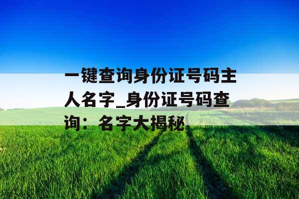 一键查询身份证号码主人名字_身份证号码查询：名字大揭秘