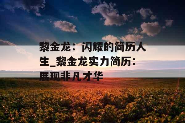 黎金龙：闪耀的简历人生_黎金龙实力简历：展现非凡才华