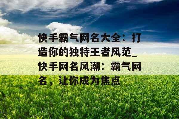 快手霸气网名大全：打造你的独特王者风范_快手网名风潮：霸气网名，让你成为焦点