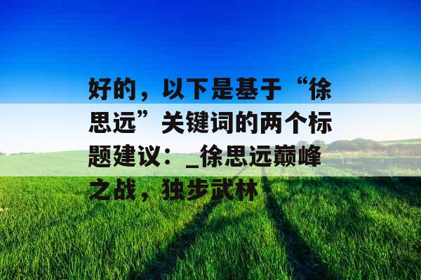 好的，以下是基于“徐思远”关键词的两个标题建议：_徐思远巅峰之战，独步武林