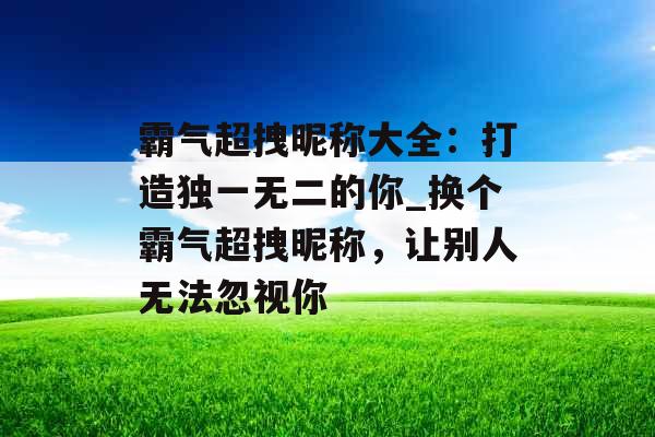 霸气超拽昵称大全：打造独一无二的你_换个霸气超拽昵称，让别人无法忽视你