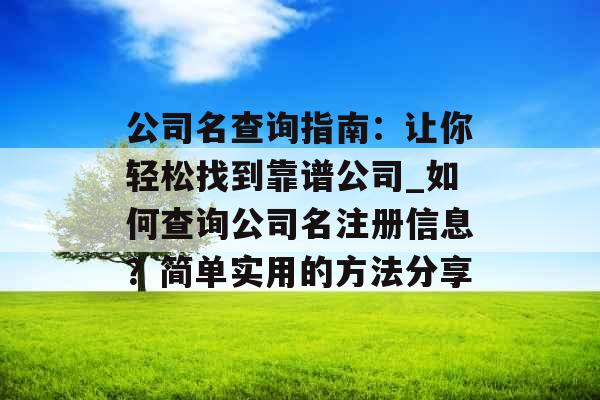 公司名查询指南：让你轻松找到靠谱公司_如何查询公司名注册信息？简单实用的方法分享