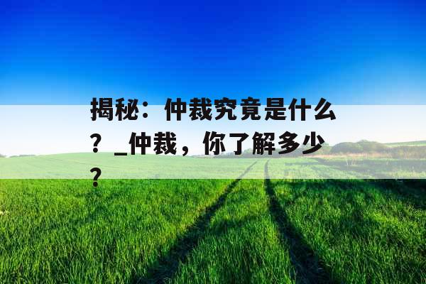 揭秘：仲裁究竟是什么？_仲裁，你了解多少？