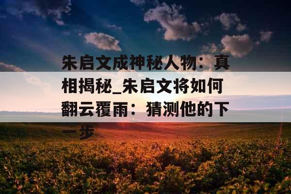 朱启文成神秘人物：真相揭秘_朱启文将如何翻云覆雨：猜测他的下一步