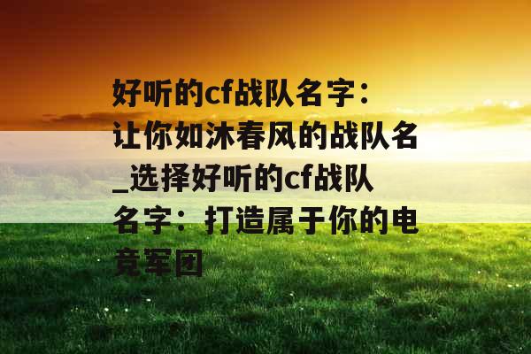 好听的cf战队名字：让你如沐春风的战队名_选择好听的cf战队名字：打造属于你的电竞军团