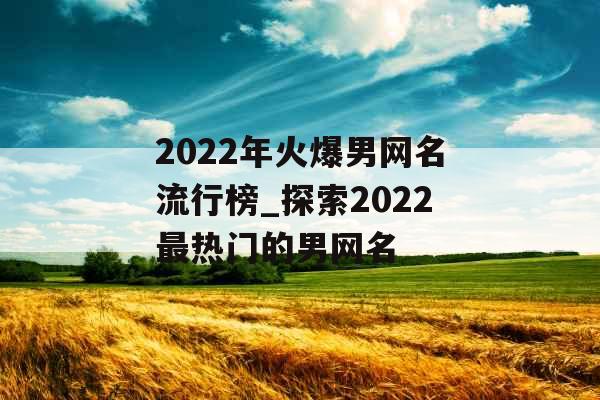 2022年火爆男网名流行榜_探索2022最热门的男网名