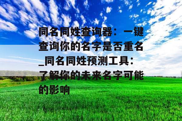 同名同姓查询器：一键查询你的名字是否重名_同名同姓预测工具：了解你的未来名字可能的影响