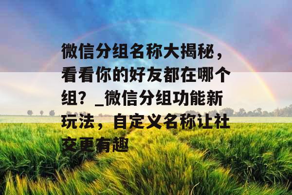 微信分组名称大揭秘，看看你的好友都在哪个组？_微信分组功能新玩法，自定义名称让社交更有趣