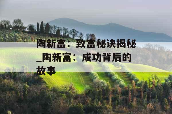 陶新富：致富秘诀揭秘_陶新富：成功背后的故事