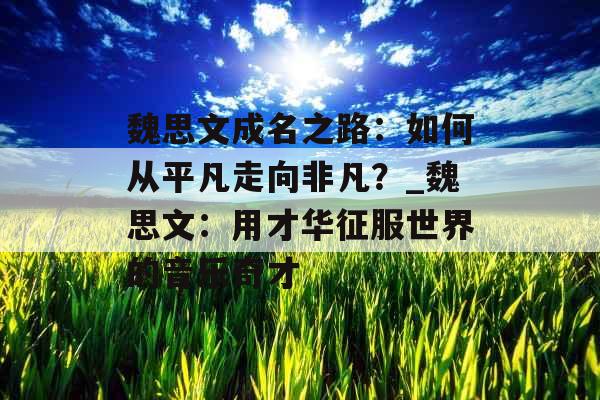魏思文成名之路：如何从平凡走向非凡？_魏思文：用才华征服世界的音乐奇才