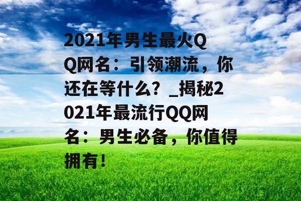 2021年男生最火QQ网名：引领潮流，你还在等什么？_揭秘2021年最流行QQ网名：男生必备，你值得拥有！