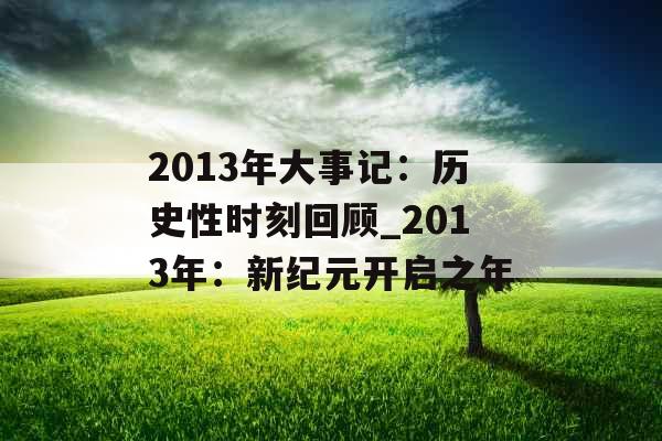 2013年大事记：历史性时刻回顾_2013年：新纪元开启之年