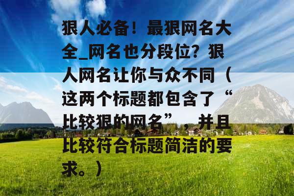 狠人必备！最狠网名大全_网名也分段位？狠人网名让你与众不同（这两个标题都包含了“比较狠的网名”，并且比较符合标题简洁的要求。）